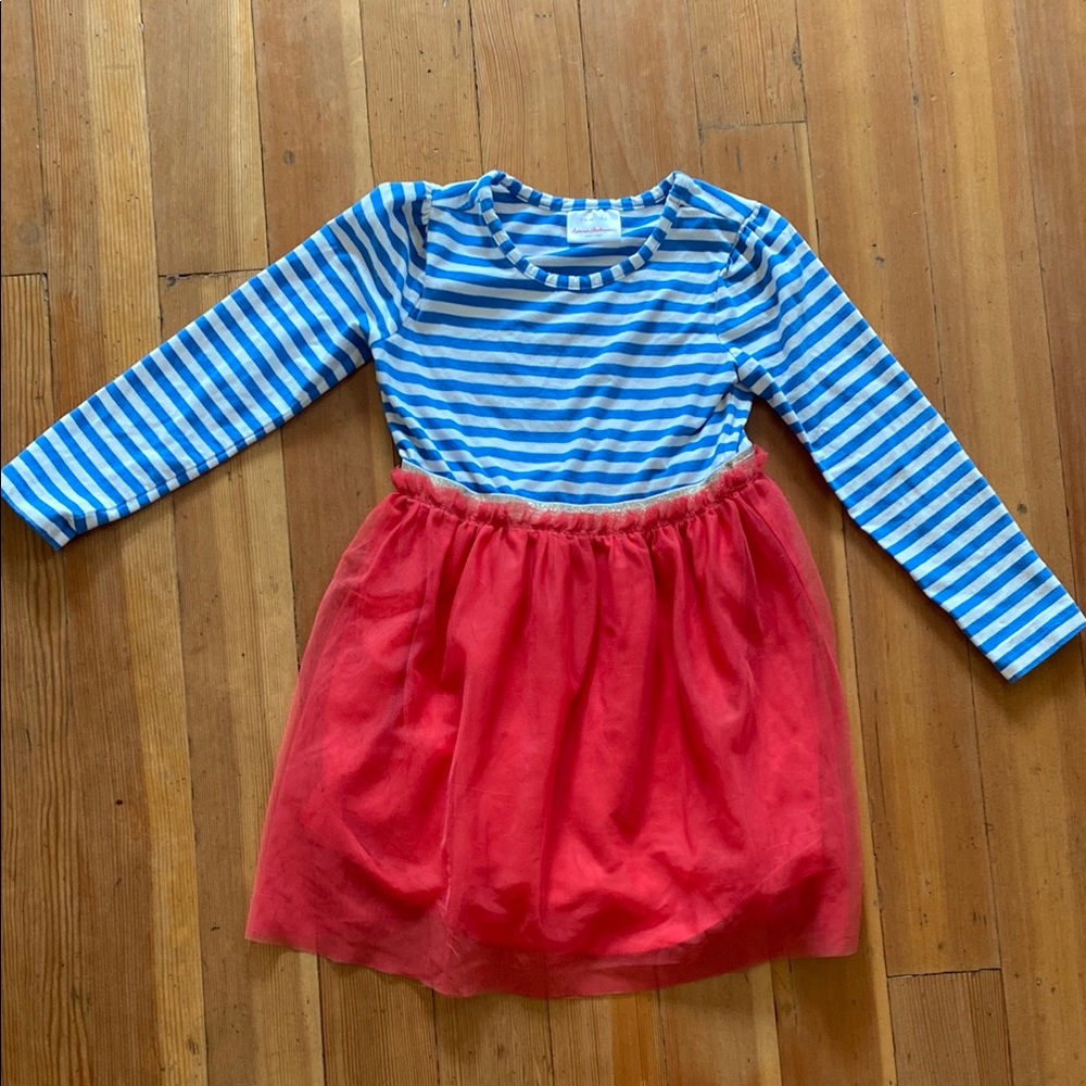 Hanna Andersson Blue and White Striped dress with fun skirt attached